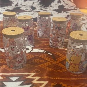 Set of Halloween and Winnie the Pooh Themed Glass Jars